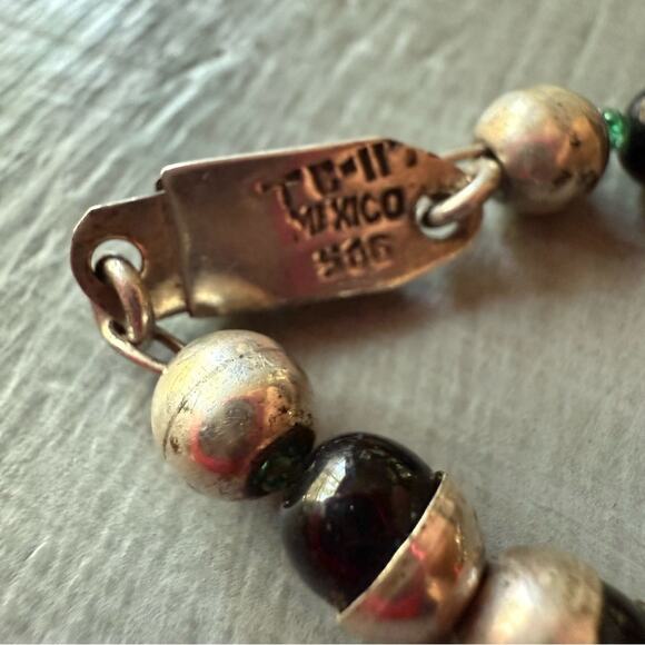 Taxco Mexico 925 Sterling Silver & Onyx Beaded Necklace - Picture 4 of 6